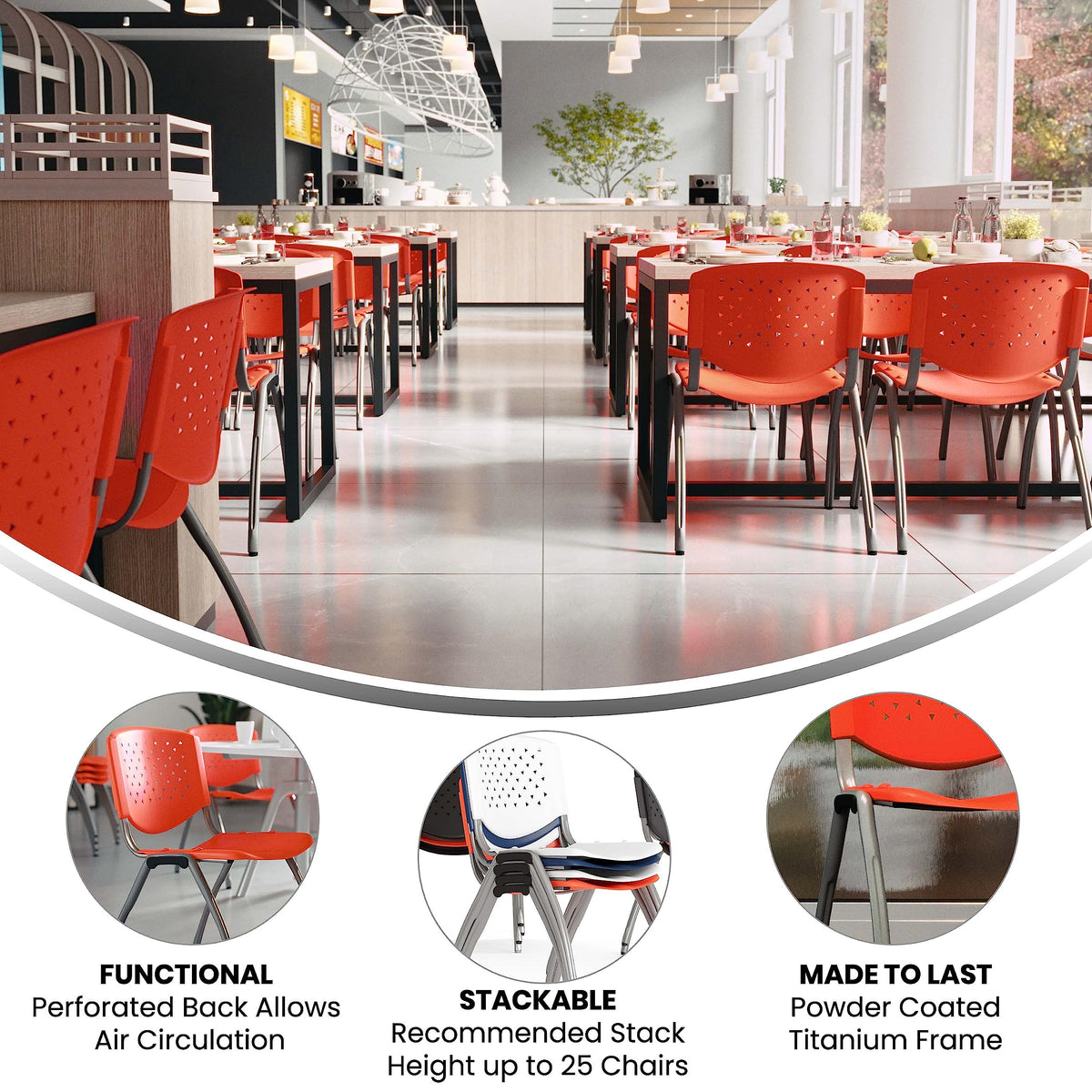 5 Pack 880 lb. Capacity Orange Plastic Stack Chair | Comfortable Seating with Durable Design