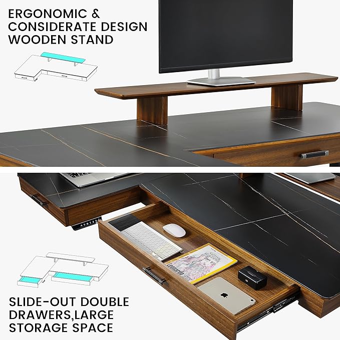 EUREKA ERGONOMIC Electric Standing Desk with Dual Drawers,63 Inches Height Adjustable L-Shaped Office Desk,Sit Stand Desk Executive Desk Computer Workstations with Monitor Stand,Left/Black
