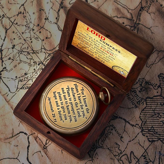 For I Know The Plans I Have For You, Jeremiah 29:11, Solid Brass Directional Engraved Compass, Baptism Gifts for Boys Girls, First Communion, Christian Gifts for Men, First Confirmation Gifts for Boys