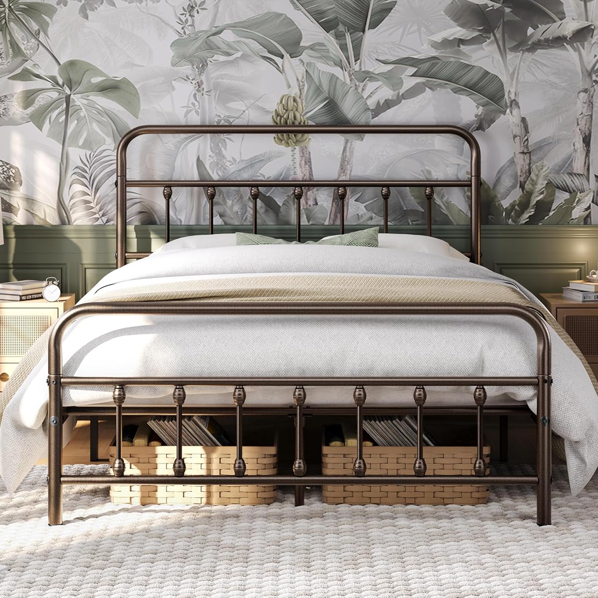 Yaheetech Queen Bed Frame with Headboard, Victorian Vintage Bronze Iron
