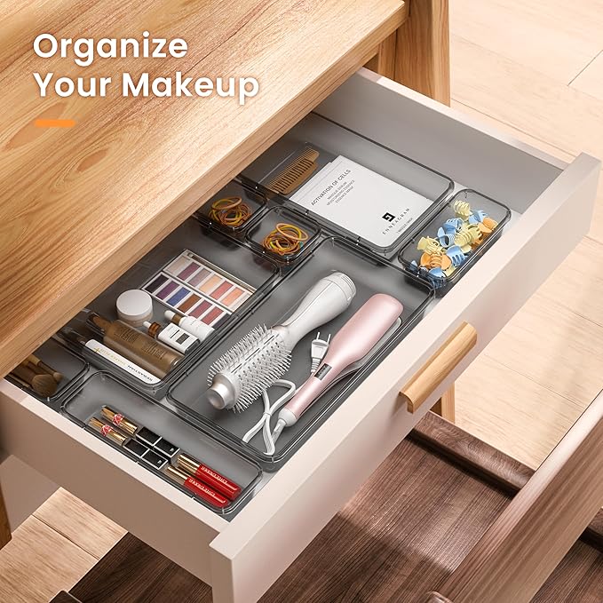 A-LuGei 【Military Grade】 Drawer Organizer, 【𝟱𝗦𝗶𝘇𝗲】 Clear Makeup organizer, 【Holds 177 Items】 Bathroom Organizers and Storage, Plastic Desk Organizer Divider, Organizer Bins for Office Vanity