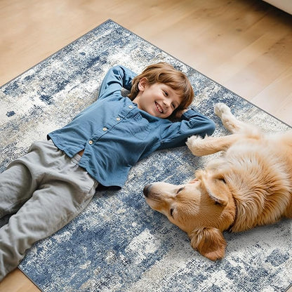Office Chair Mat for Hardwood Tile Floor, Abstract 48"X 60" Desk Mats for Office Chair on Rolling Chairs Carpet, Desk Anti-Slip 1/5" Thick Rug for Computer Chair, Thin Low-Pile Floor Mat, Navy Beige