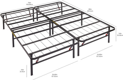 Bed Frame with Storage, Foldable Metal Platform, Sturdy Steel, No Box Spring Needed, 14-Inch High, Tool-Free Setup, Queen Size, Black