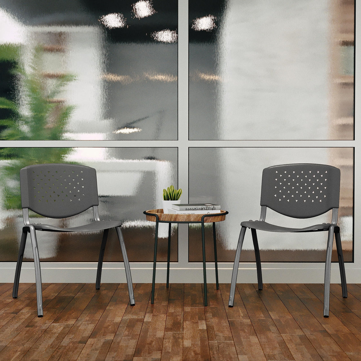 5 Pack 880 lb. Capacity Gray Plastic Stack Chair | Comfortable Seating with Durable Design