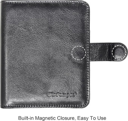 Wisdompro Business Card Book Organizer, Premium PU Leather Wallet Name Credit ID Card Holder Case with Magnetic Shut for 64 Business Cards (Build in 64 Card Slot & 14 Small Cells for Memory Cards)