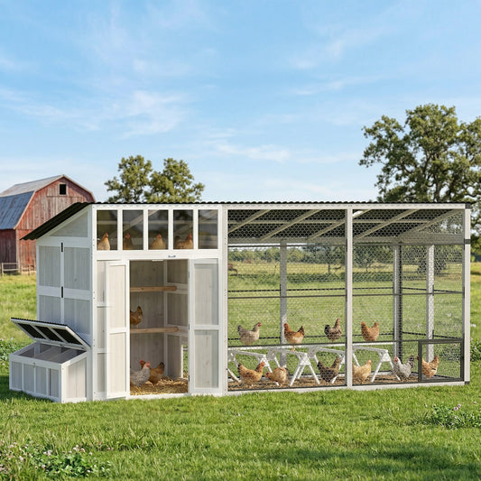 Large Chicken Coop for 10-15 Hens, Walk-in Outdoor Chicken House with Run, Nesting Box, Waterproof Roof, Perches
