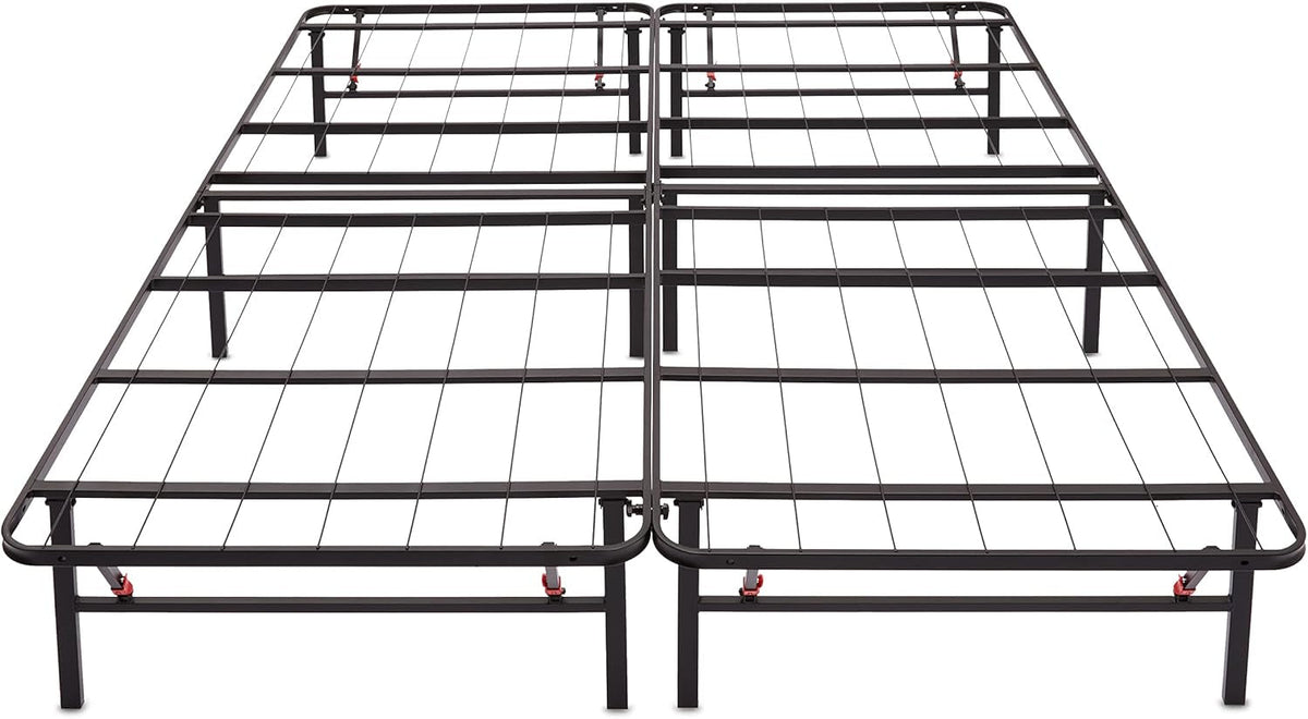 Bed Frame with Storage, Foldable Metal Platform, Sturdy Steel, No Box Spring Needed, 14-Inch High, Tool-Free Setup, Queen Size, Black