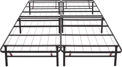 Bed Frame with Storage, Foldable Metal Platform, Sturdy Steel, No Box Spring Needed, 14-Inch High, Tool-Free Setup, Queen Size, Black