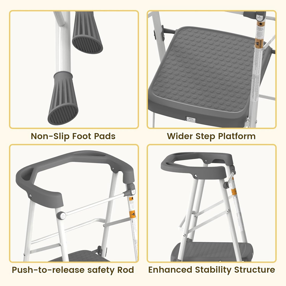 Kids 2 Steps Step Stool, Toddler Tower for Kitchen Counter Learning, Toddler Kitchen Stool Helper with Anti-Drop Safty Railing Kids Standing Folding Stepper