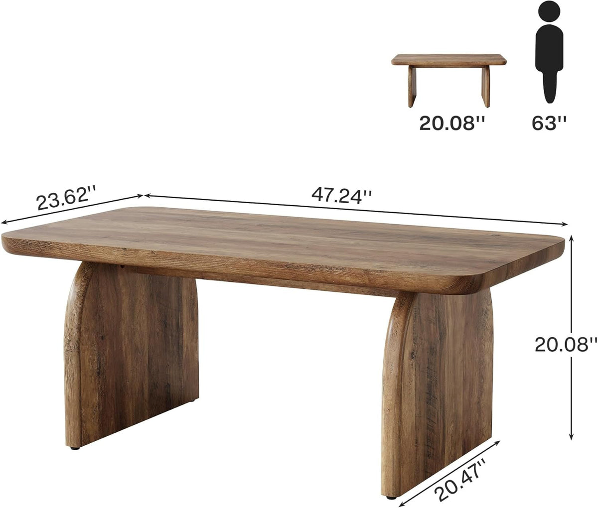 Rectangle Coffee Table, 47-Inch Wood Rectangular Living Room Table, Farmhouse Accent Center Low Cocktail Tea Table with Sturdy Base & Rounded Corners, Easy Assembly (Rustic Brown)