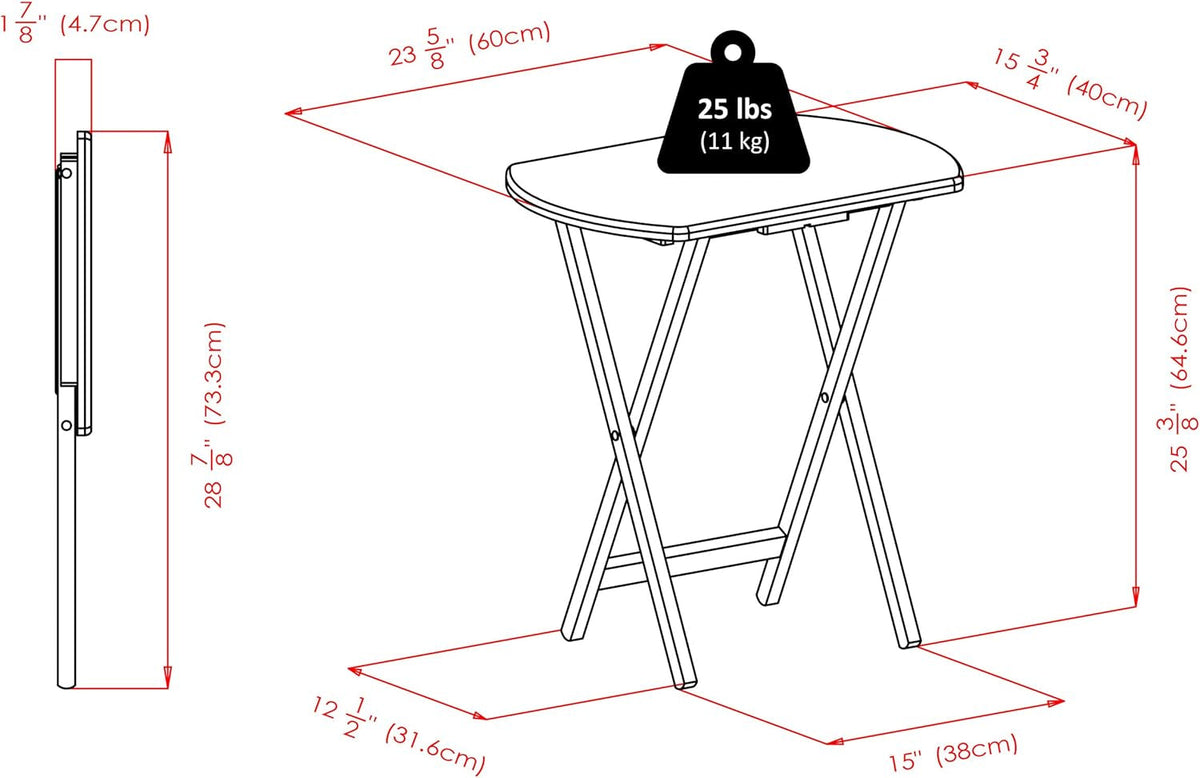 Cade Set of 2 Foldable Snack Tables, Oversized, for Living Room, 25", No Assembly, Coffee