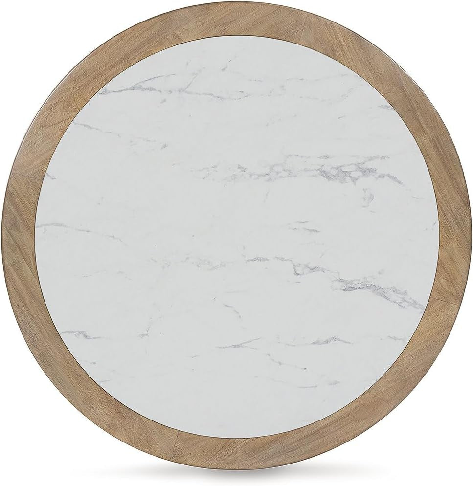 Camdill Casual Coffee Table with Faux Marble Tabletop and Casters, Light Brown & White