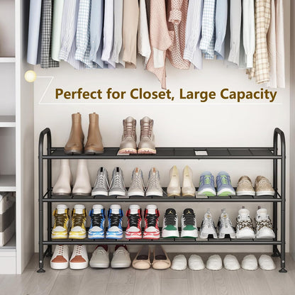 Shoe Rack 3 Tier Long Metal Shoe Organizer for Closet Entryway Black