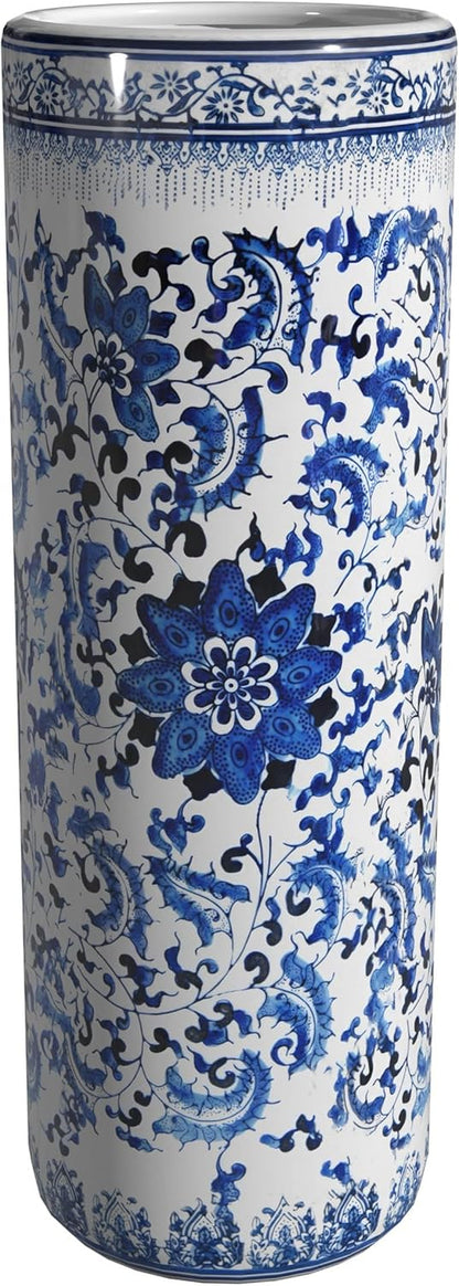 24" Floral Blue & White Porcelain Umbrella Stand