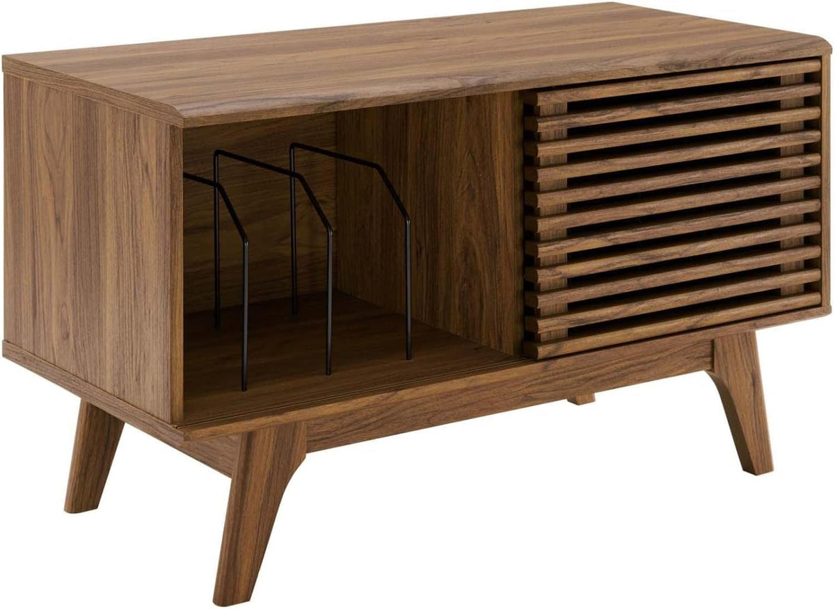 Render Mid-Century Modern 37" Vinyl Record Display Stand in Walnut, 37 Inch