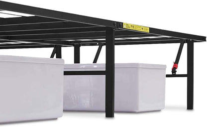 Bed Frame with Storage, Foldable Metal Platform, Sturdy Steel, No Box Spring Needed, 14-Inch High, Tool-Free Setup, Queen Size, Black