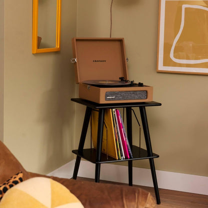 Manchester Record Player Stand, Media Console with Vinyl Storage, Modern Home Organizer, Black