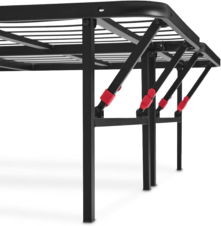Bed Frame with Storage, Foldable Metal Platform, Sturdy Steel, No Box Spring Needed, 14-Inch High, Tool-Free Setup, Queen Size, Black