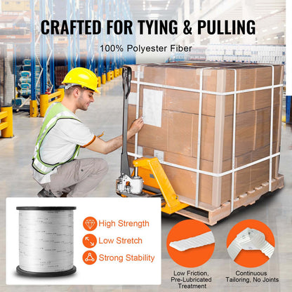 Durable Polyester Pull Cord, Width 0.5" & Length 5249ft, Max Load 1250 lbf, Perfect for Organizing Cables, Packaging, Garden Work & Electrical Jobs