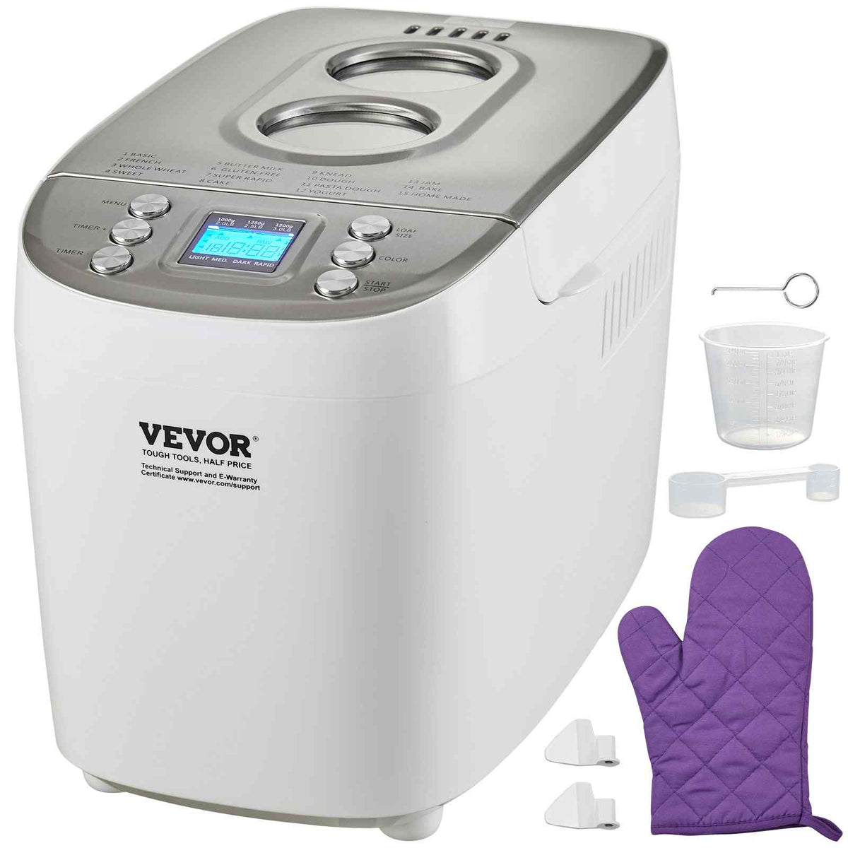 Bread Maker, 15-in-1 3LB Dough Machine, Nonstick Ceramic Pan Automatic Breadmaker with Gluten Free Setting, Whole Wheat Bread Making, Digital, Programmable, 3 Loaf Sizes, 3 Crust Colors, White