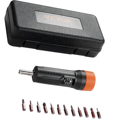 1/4" Drive Torque Screwdriver Wrench Set | 10-70 in-lbs Torque Adjustment Range | 1 in-lb Increment Torque Screwdriver | Driver Bits Set with View Window, 12 Bits & Case, Magnetic Function