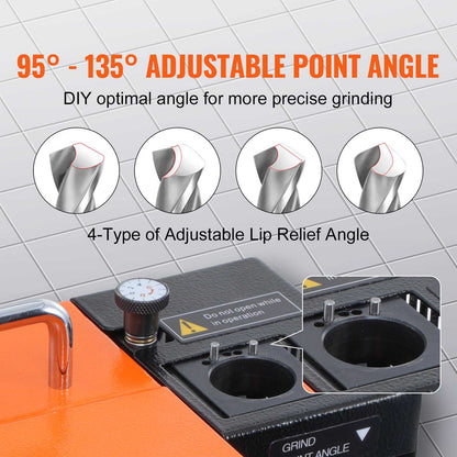 Drill Bits Sharpener, 3-13mm Drill Bits Grinder Sharpener, Lip Relief Angle & 95°-135° Point Angle Adjustable Drill Bit Re-Sharpener, Portable Sharpening Machine with 11 Collets, CBN & SDC Wheel